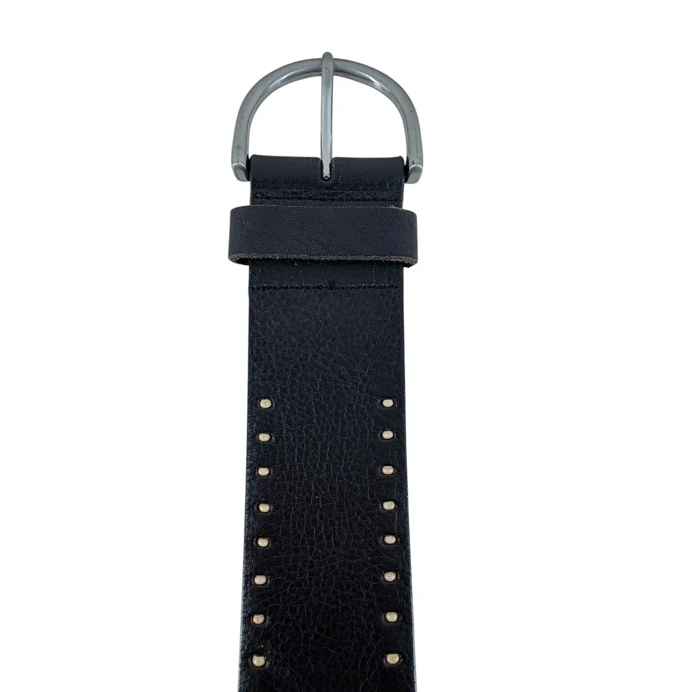 Coldwater Creek Perforated Wide Belt Womens Medium Black Leather Silver Buckle